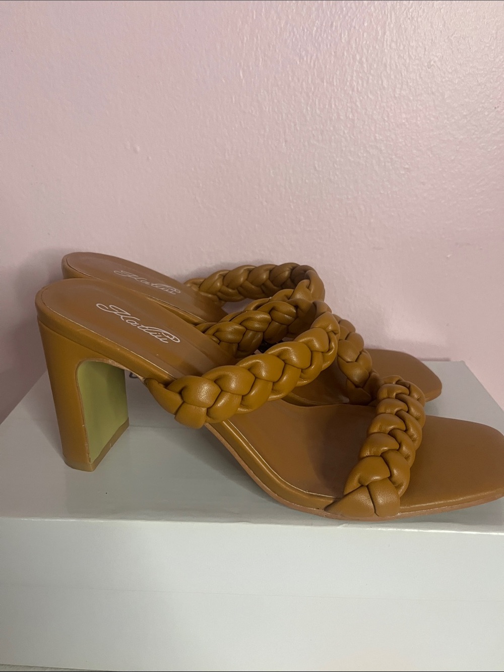 Tan Braided Slide Sandals